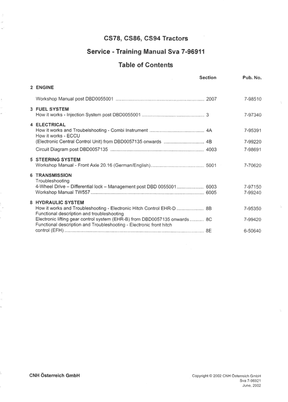 Product picture Case CS CS78 CS86 CS94 Workshop Repair Service Manual 78 86