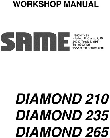 Product picture Same Diamond 210 235 265 service repair workshop manual