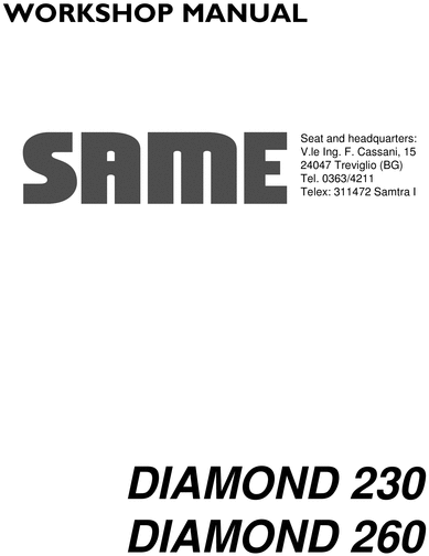 Product picture Same Diamond 2 II 230 260 service repair workshop manual