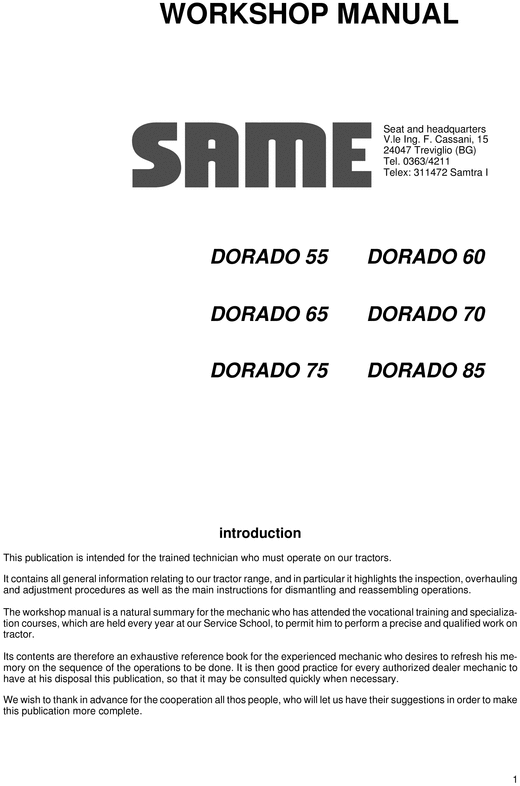 Product picture Same Dorado 55 60 65 70 75 85 service repair workshop manual