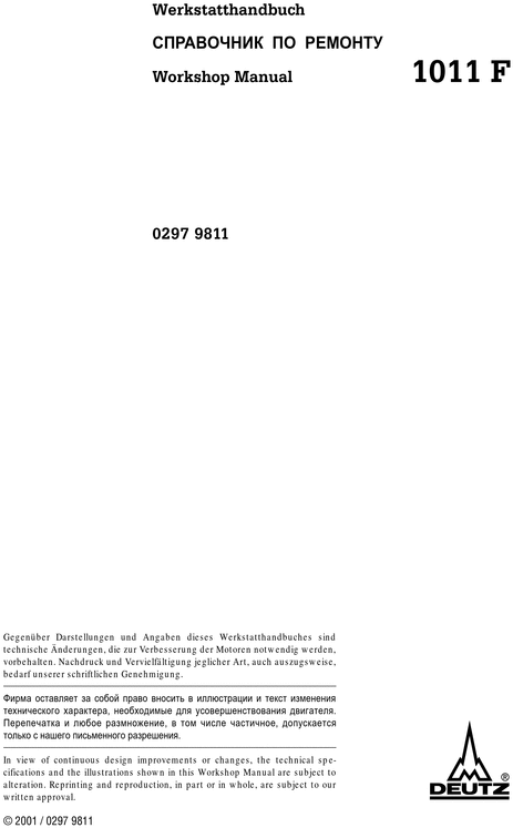 Product picture Deutz 1011F 1011 BFL BF4L engine service workshop manual