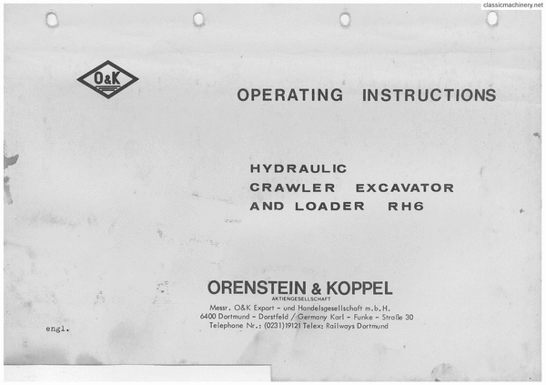 Product picture O&K RH6 rh 6 Operator DTR Maintenance Manual Orenstein Koppe