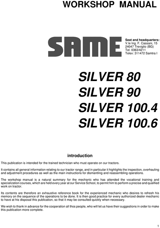 Product picture Same Silver 80 90 100.4 100.6 service workshop repair manual