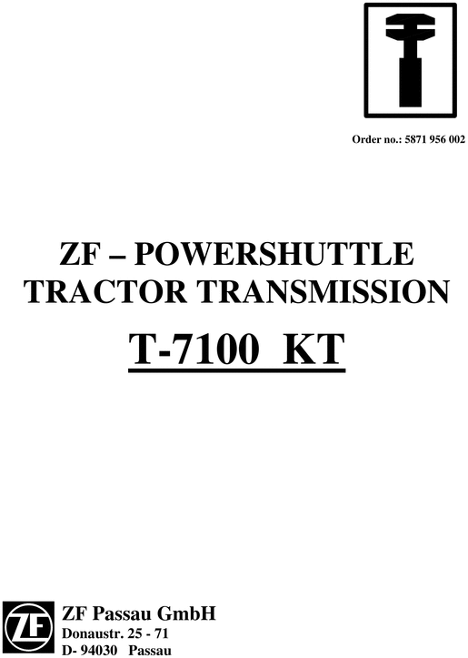 Product picture Transmission ZF T7100 KT T-7100 service workshop manual 