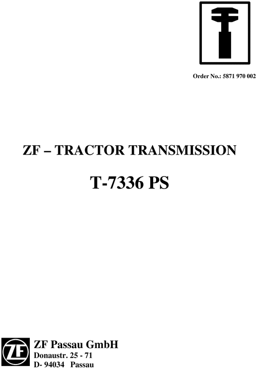 Product picture Transmission ZF T7336 T-7336 PS service workshop manual
