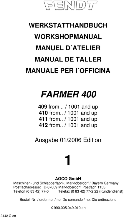 Product picture Fendt Farmer 400 409 410 411 412 Workshop service manual