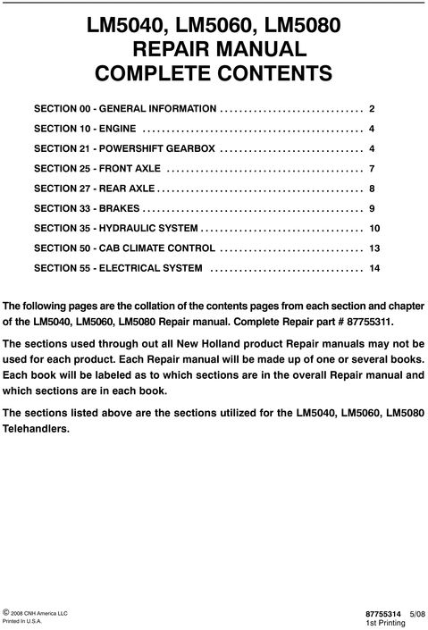 Product picture New Holland LM lm5040 lm5060 lm5080 service repair manual